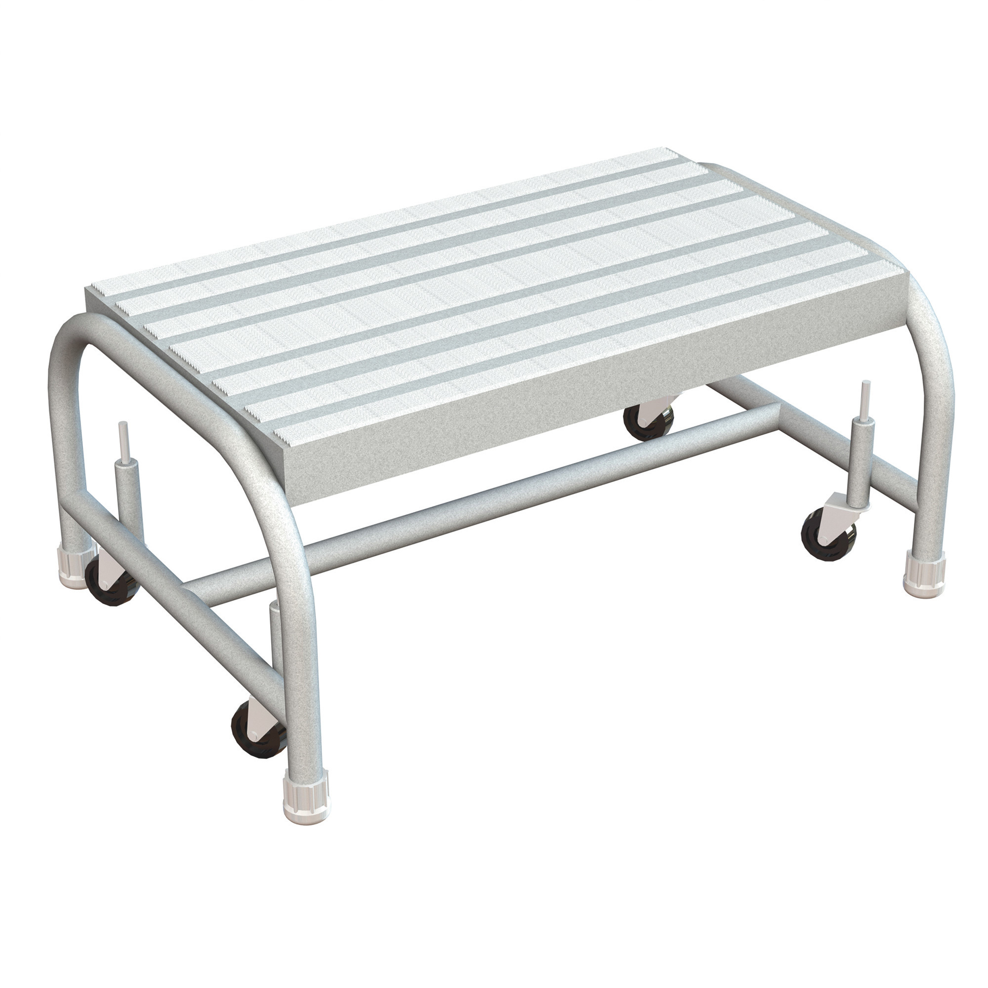 Tri-Arc 1-Step Aluminum Step Stool with Ribbed Tread and Spring-Loaded Casters, 24in. x 14in. Platform, Model# WLAR001244